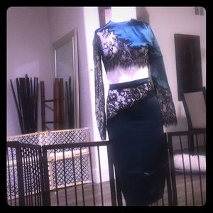 Brand new silky green and lace skirt set